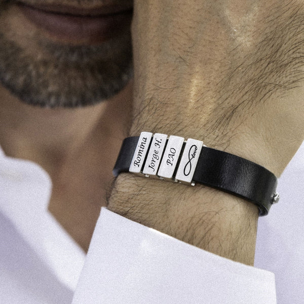 Pulseira Personalizada Dia dos Pais - Couro & Aço Inox - Gravação a Laser - 50% OFF + Frete Grátis