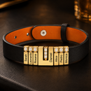 Pulseira personalizável masculina em couro com pingentes brilhantes - Grave o nome da sua família