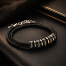 Pulseira Masculina de couro Personalizável Black Edition - Ajustável