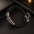 Pulseira Masculina de couro Personalizável Black Edition - Ajustável