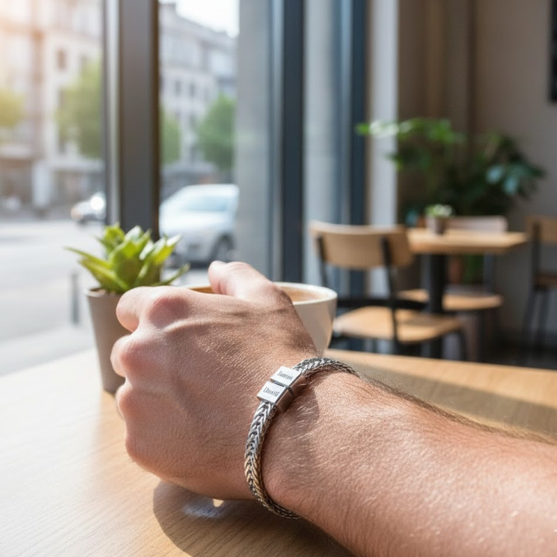 Pulseira personalizada masculina com nome da família - 50% OFF + Frete Grátis!