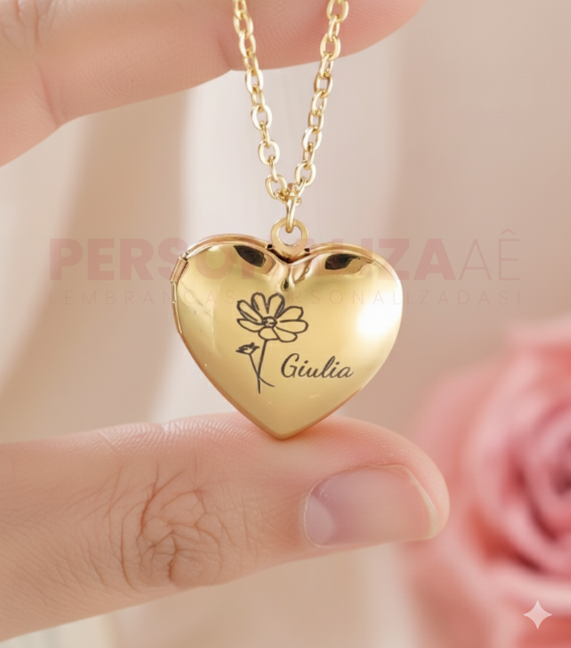Colar lembrança de amor com nome e foto gravada Personalizável