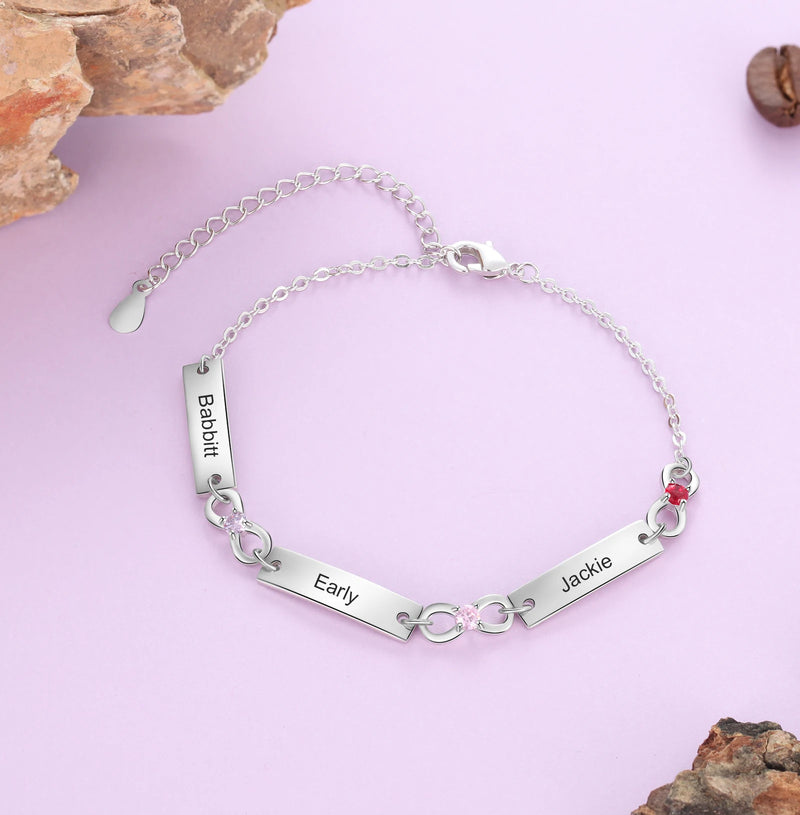 Pulseira família unida personalizada - Em prata s925 - Nomes gravados a laser