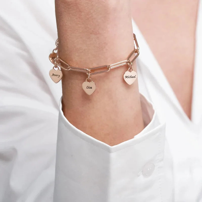 Pulseira Corações conectados Personalizável - Grave o nome da sua família - Em aço inoxidável