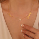 Colar com 2 nomes e coração Personalizável - Grave até 2 nomes - Em aço inoxidável