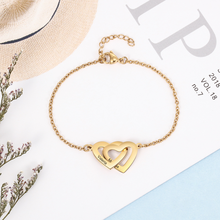 Kit Pulseira 2 Corações Personalizável com nomes + Porta jóias brinde