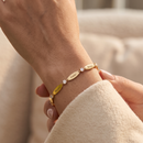 Pulseira com nome da família personalizado com pedras energéticas da paz - Em aço inoxidável
