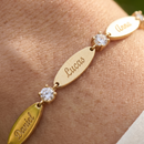 Pulseira com nome da família personalizado com pedras energéticas da paz - Em aço inoxidável