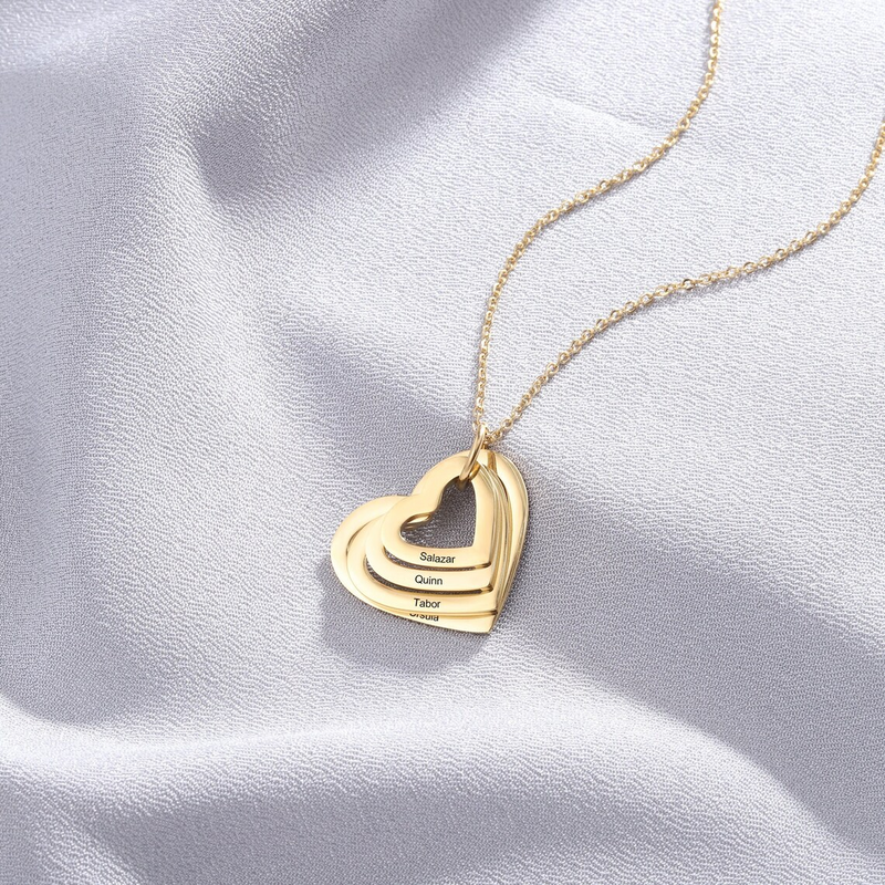 Colar Corações conectados Personalizável  -  Grave o nome da sua família - Em aço inoxidável