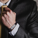 Pulseira personalizável masculina em couro com pingentes brilhantes - Grave o nome da sua família