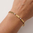 Pulseira com nome da família personalizado com pedras energéticas da paz - Em aço inoxidável